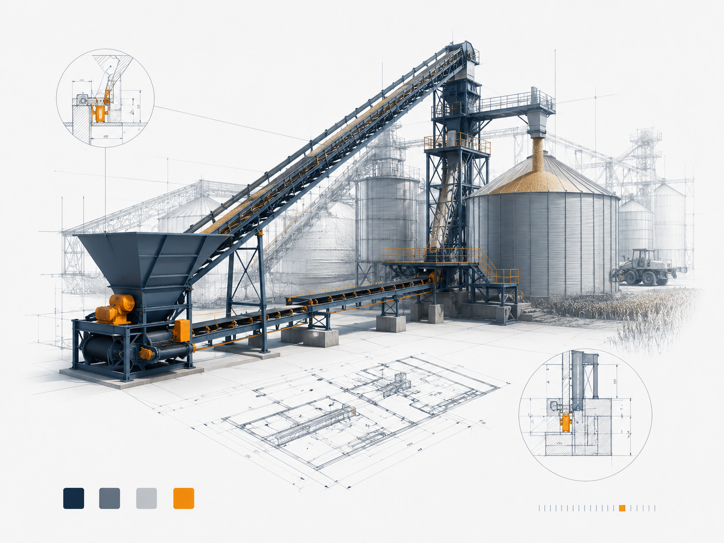 Industrial, agricultural and material handling drafting example